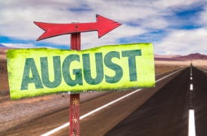 August sign with road background